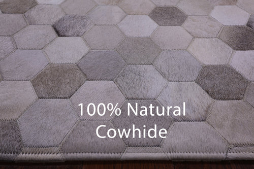 Grey & White Patchwork Natural Cowhide Rug - 3' 4
