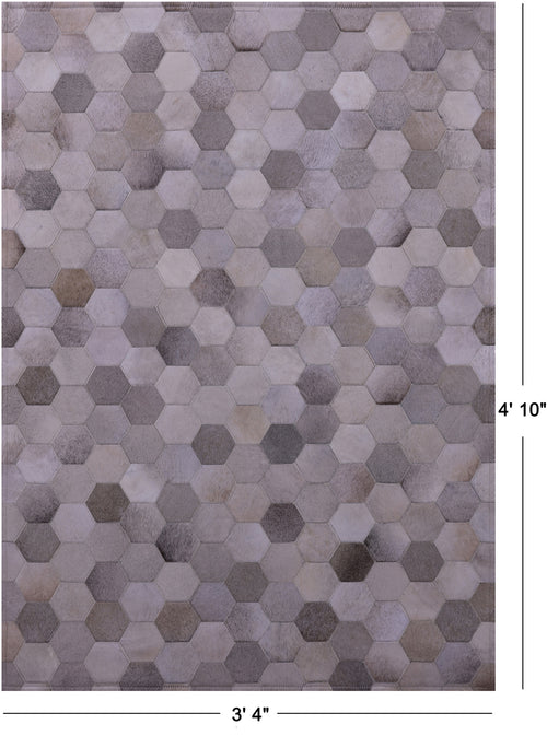 Grey & White Patchwork Natural Cowhide Rug - 3' 4