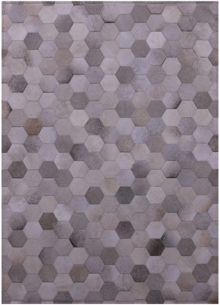 Grey & White Patchwork Natural Cowhide Rug - 3' 4" x 4' 10"
