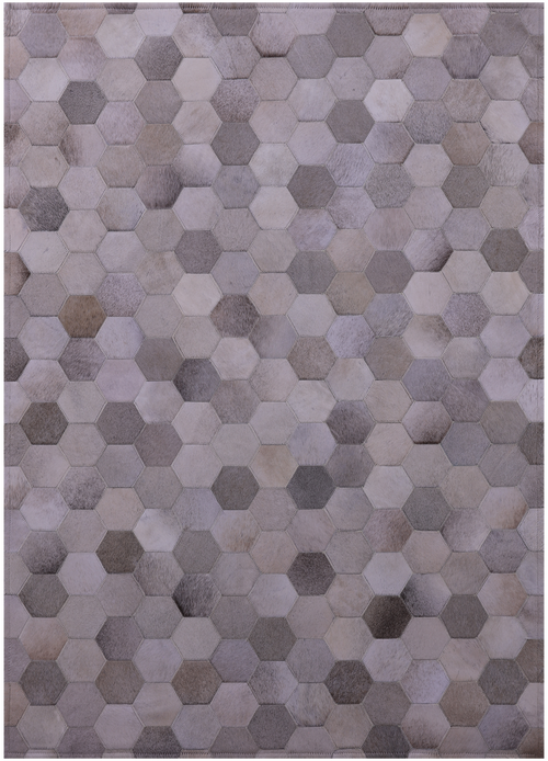 Grey & White Patchwork Natural Cowhide Rug - 3' 4