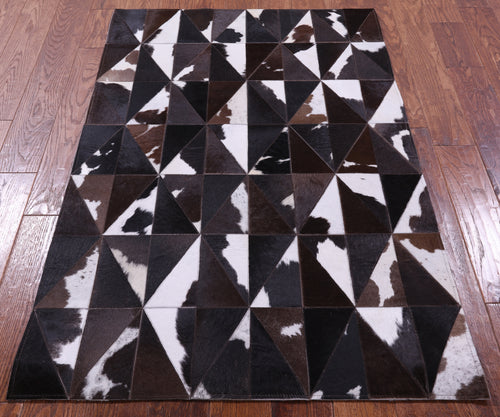 Brown & White Patchwork Natural Cowhide Rug - 3' 3