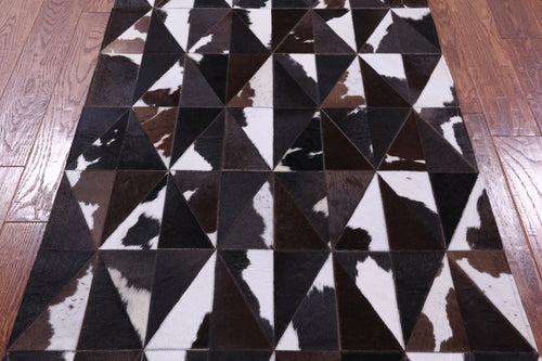 Brown & White Patchwork Natural Cowhide Rug - 3' 3
