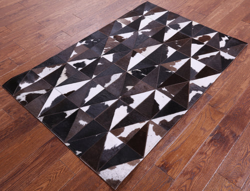 Brown & White Patchwork Natural Cowhide Rug - 3' 3