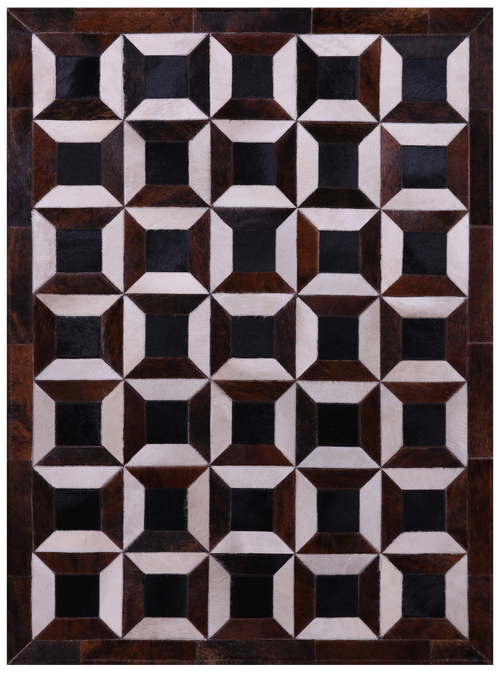 Brown & White Patchwork Natural Black Cowhide Rug - 3' 8