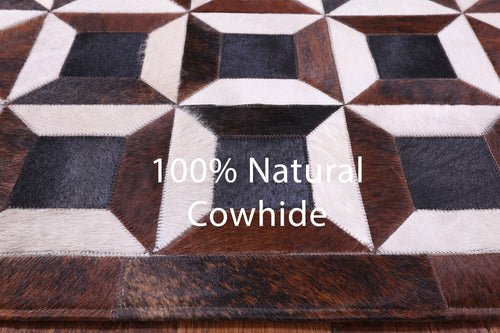 Brown & White Patchwork Natural Black Cowhide Rug - 3' 8