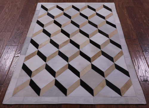 Brown & White Patchwork Natural Cowhide Rug - 3' 7