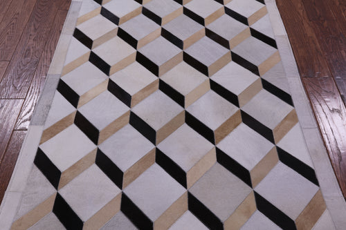 Brown & White Patchwork Natural Cowhide Rug - 3' 7