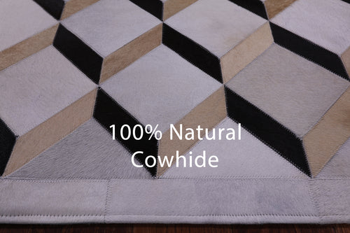 Brown & White Patchwork Natural Cowhide Rug - 3' 7