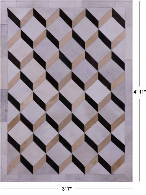 Brown & White Patchwork Natural Cowhide Rug - 3' 7