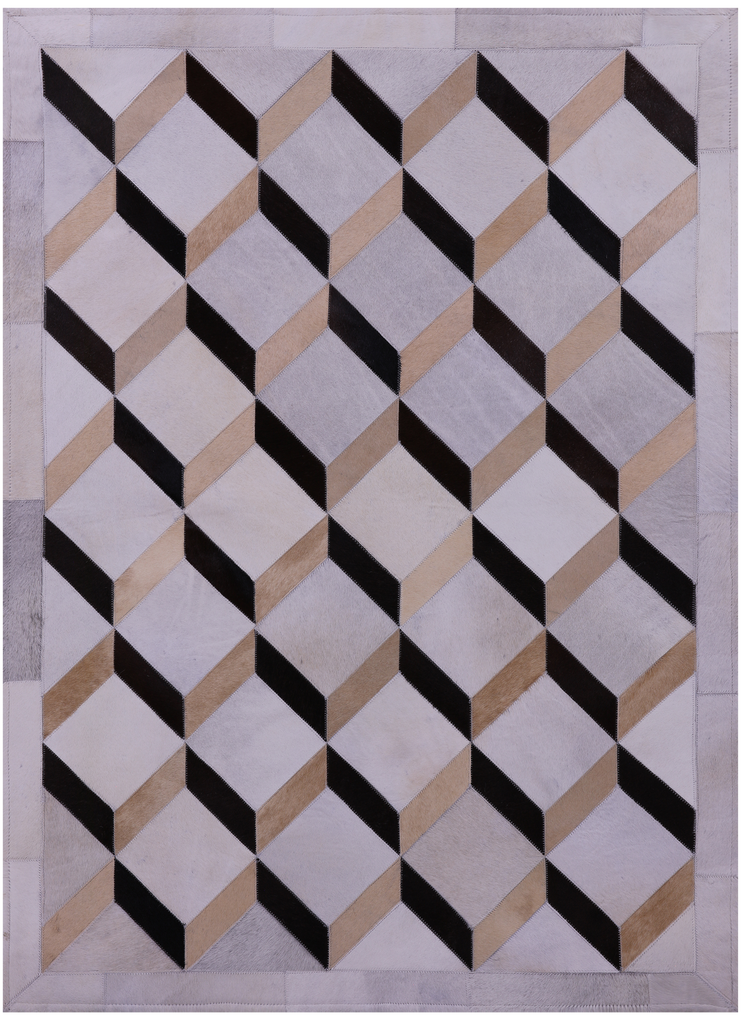 Brown & White Patchwork Natural Cowhide Rug - 3' 7" x 4' 11"