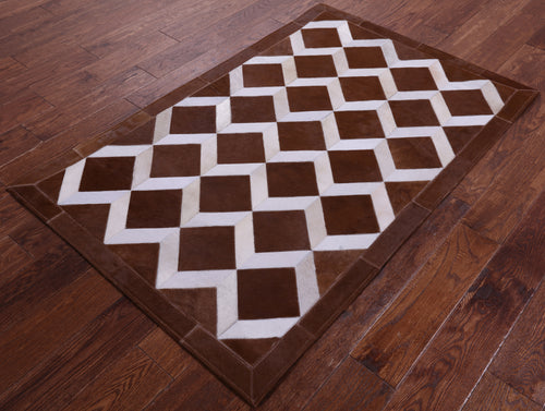 Brown & White Patchwork Natural Cowhide Rug - 3' 2