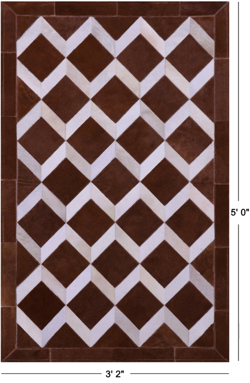 Brown & White Patchwork Natural Cowhide Rug - 3' 2