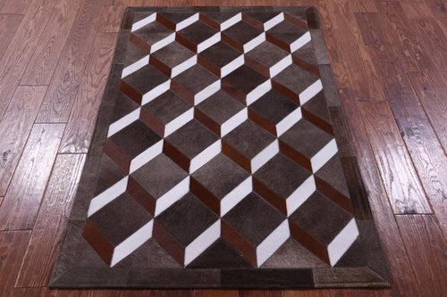 Brown & White Patchwork Natural Cowhide Rug - 3' 2