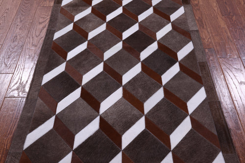 Brown & White Patchwork Natural Cowhide Rug - 3' 2