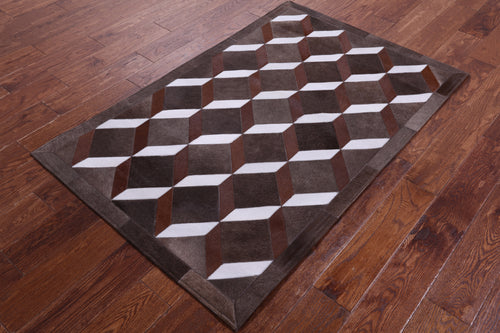 Brown & White Patchwork Natural Cowhide Rug - 3' 2