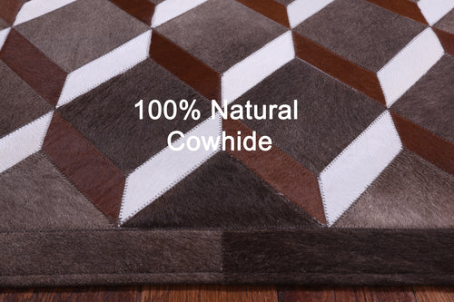 Brown & White Patchwork Natural Cowhide Rug - 3' 2