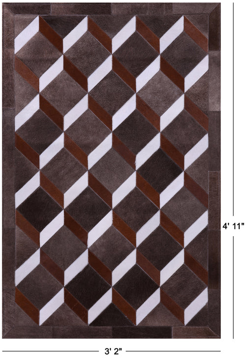 Brown & White Patchwork Natural Cowhide Rug - 3' 2