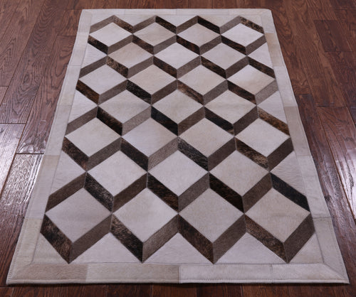Brown & White Patchwork Natural Cowhide Rug - 3' 3