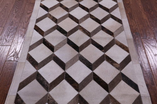 Brown & White Patchwork Natural Cowhide Rug - 3' 3