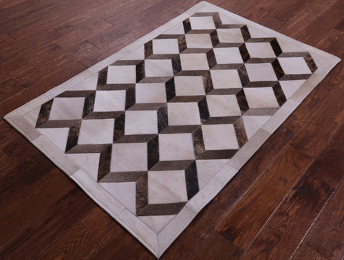 Brown & White Patchwork Natural Cowhide Rug - 3' 3