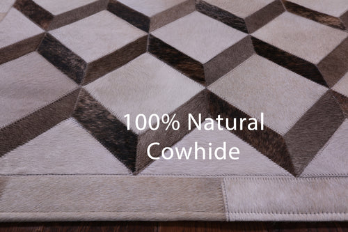 Brown & White Patchwork Natural Cowhide Rug - 3' 3