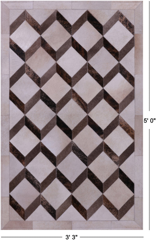 Brown & White Patchwork Natural Cowhide Rug - 3' 3