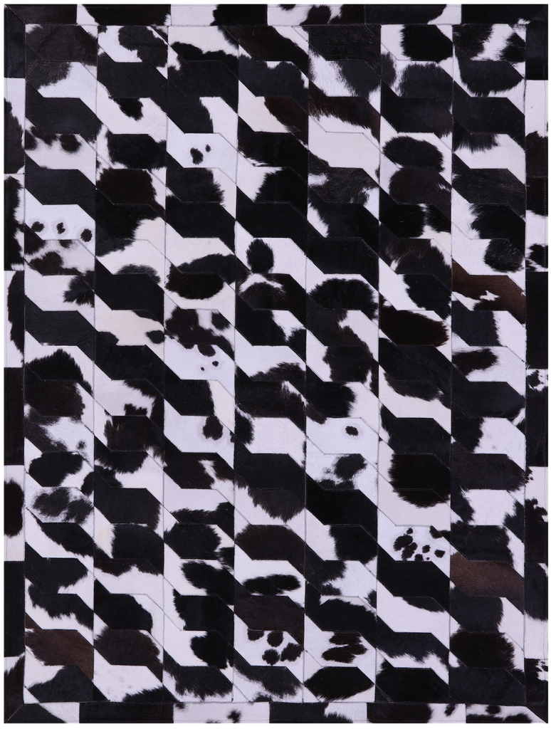 Black & White Patchwork Natural Cowhide Rug - 5' 0" x 6' 7"