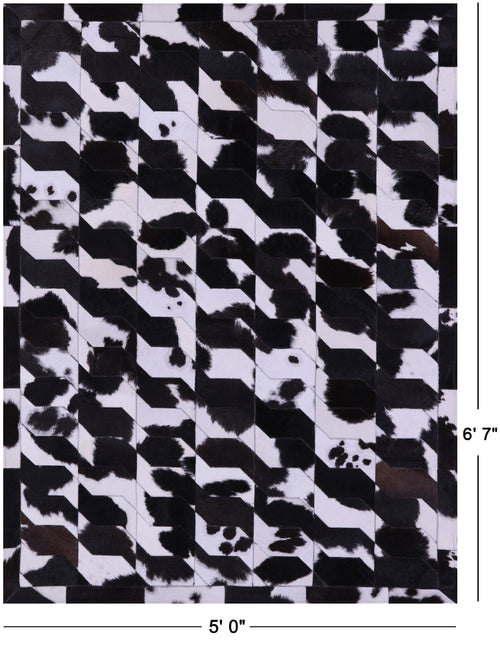 Black & White Patchwork Natural Cowhide Rug - 5' 0