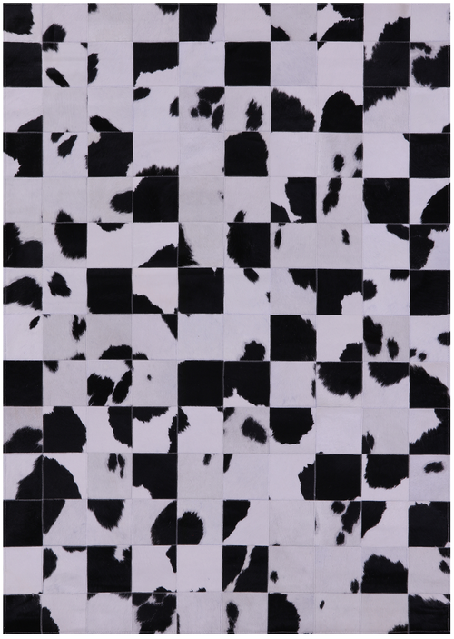 Black & White Patchwork Natural Cowhide Rug - 4' 10