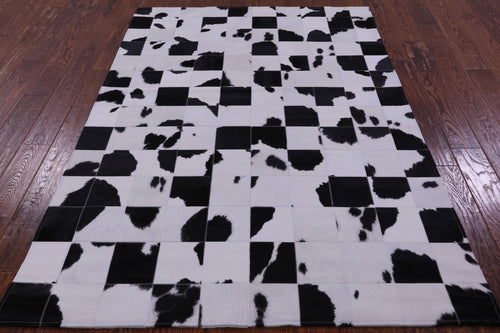 Black & White Patchwork Natural Cowhide Rug - 4' 10