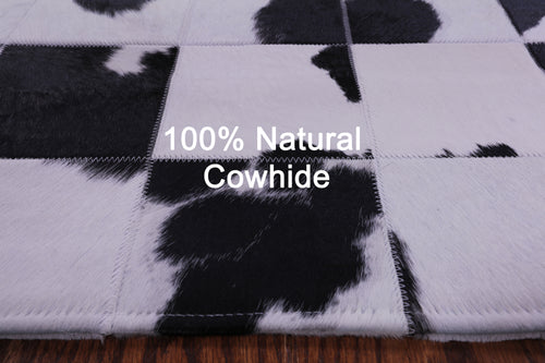 Black & White Patchwork Natural Cowhide Rug - 4' 10