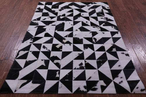 Black & White Patchwork Natural Cowhide Rug - 4' 11