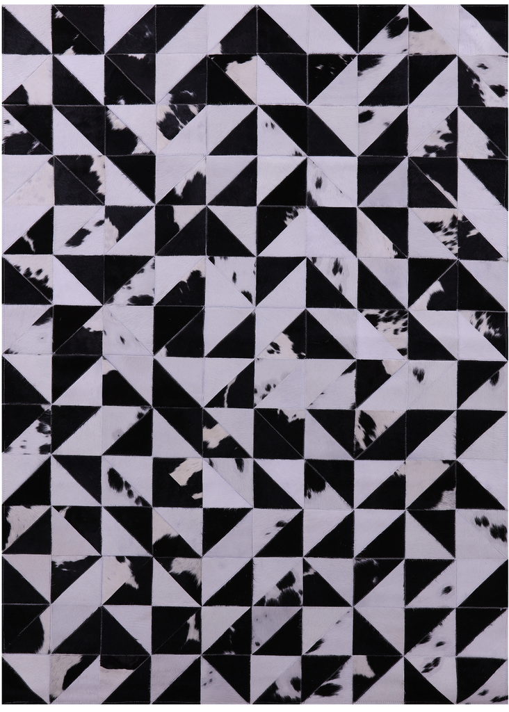Black & White Patchwork Natural Cowhide Rug - 4' 11" x 6' 10"