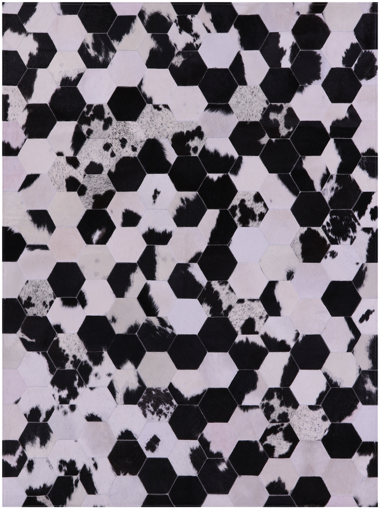Black & White With Pink Hue Patchwork Natural Cowhide Rug - 5' 0" x 6' 8"