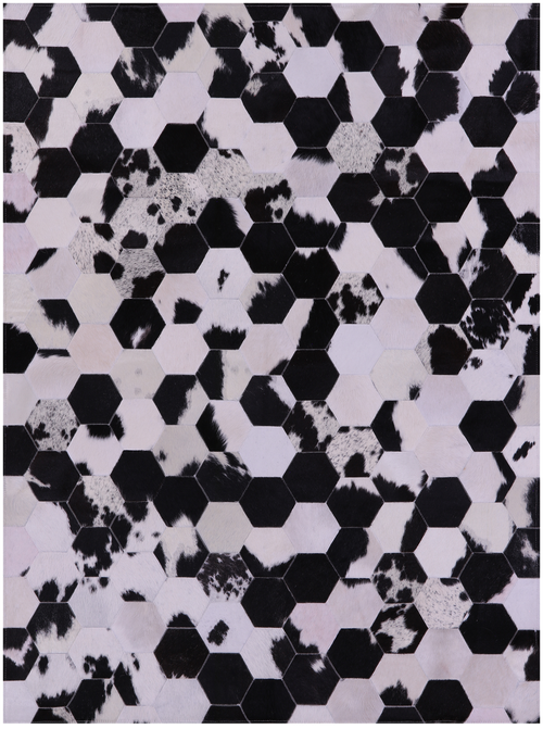 Black & White With Pink Hue Patchwork Natural Cowhide Rug - 5' 0