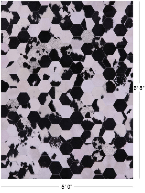 Black & White With Pink Hue Patchwork Natural Cowhide Rug - 5' 0
