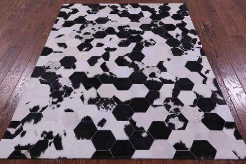 Black & White With Pink Hue Patchwork Natural Cowhide Rug - 5' 0