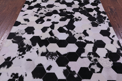 Black & White With Pink Hue Patchwork Natural Cowhide Rug - 5' 0