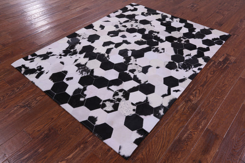 Black & White With Pink Hue Patchwork Natural Cowhide Rug - 5' 0