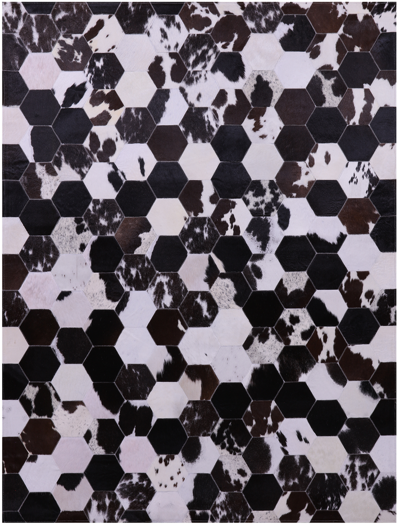 Black & White With Pink Hue Patchwork Natural Brown Cowhide Rug - 5' 0" x 6' 8"