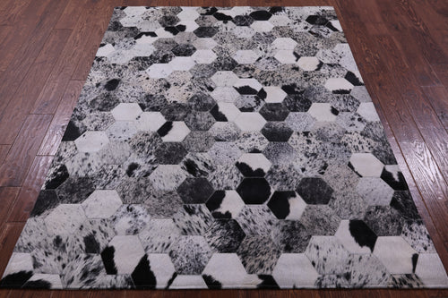 Black & White Salt & Pepper Patchwork Natural Cowhide Rug - 5' 0