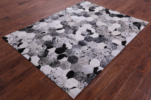 Black & White Salt & Pepper Patchwork Natural Cowhide Rug - 5' 0