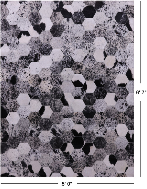 Black & White Salt & Pepper Patchwork Natural Cowhide Rug - 5' 0