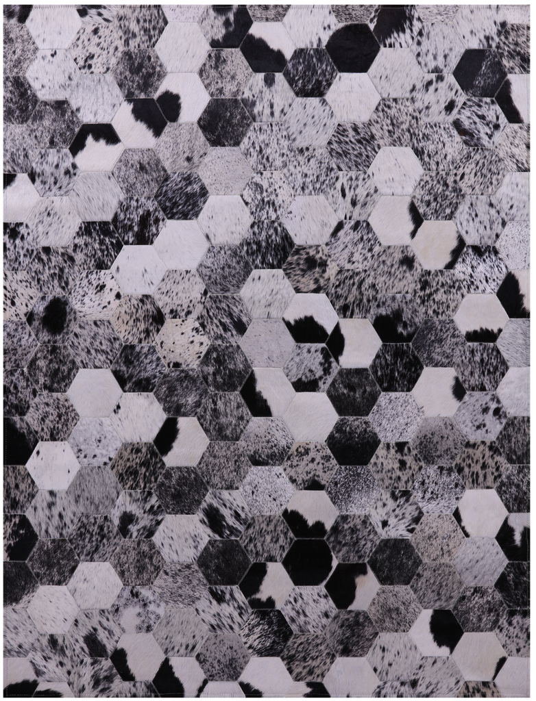 Black & White Salt & Pepper Patchwork Natural Cowhide Rug - 5' 0" x 6' 7"
