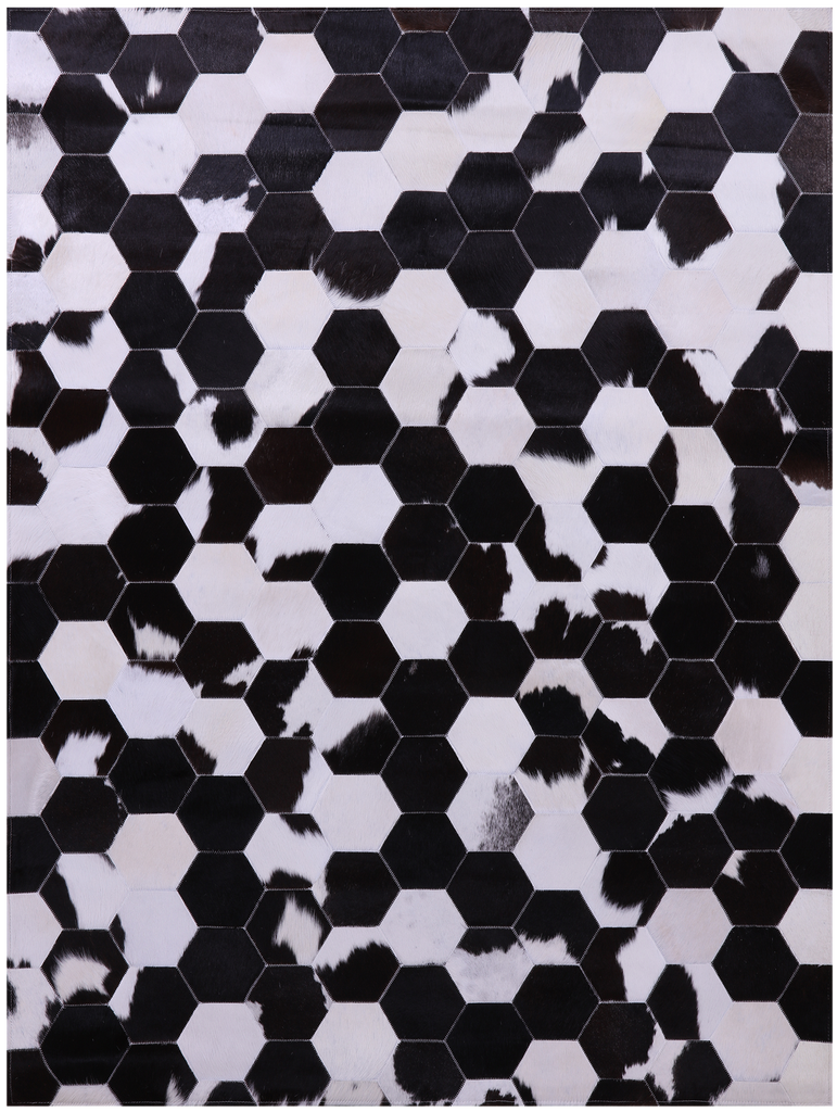 Black & White Patchwork Natural Cowhide Rug - 5' 0" x 6' 7"