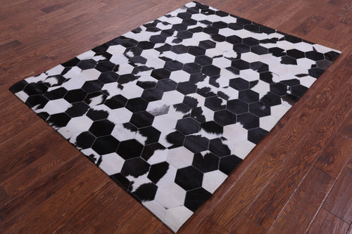 Black & White Patchwork Natural Cowhide Rug - 5' 0
