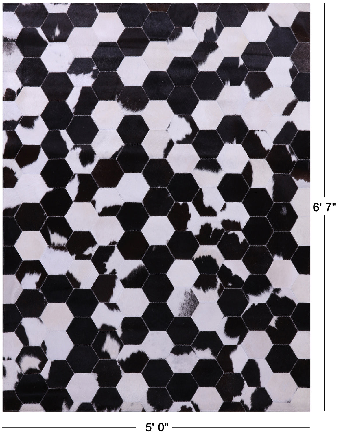 Black & White Patchwork Natural Cowhide Rug - 5' 0" x 6' 7"