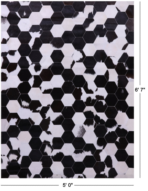 Black & White Patchwork Natural Cowhide Rug - 5' 0