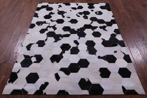 Black & White Patchwork Natural Cowhide Rug - 5' 0