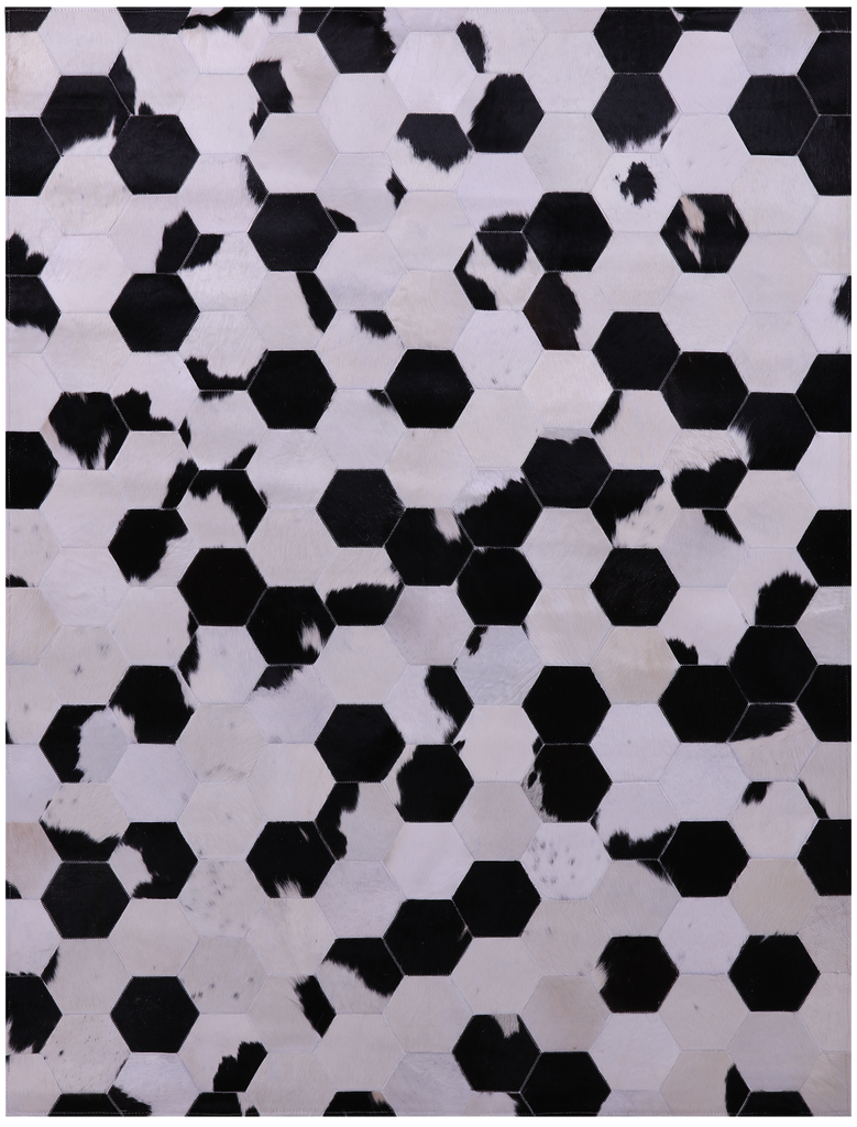 Black & White Patchwork Natural Cowhide Rug - 5' 0" x 6' 8"